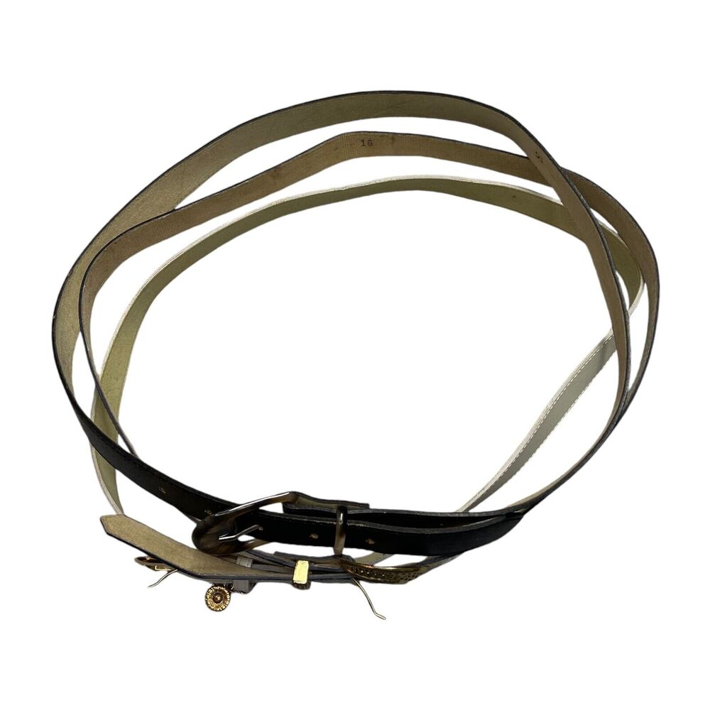 Women's Black White Leather Gold Tone Buckle Fashion Waist Belt Size 16 Lot of 3 - Picture 2 of 7